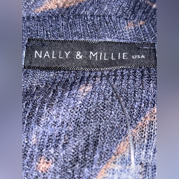 Nilly & Millie Graphic Marble Print Dress Blue Brown 3/4 Sleeve L Soft Flowy NEW - Picture 3 of 9